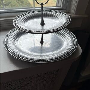 Rare Wilton Armetale Flutes and Pearls  Two-Tier Serving Tray